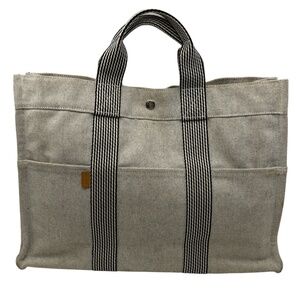 Authentic Hermes Fourre Tout  MM Handbag, Gray  color canvas